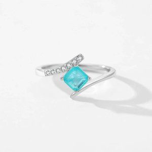NEW S925 Sterling Silver Blue Square Paraiba Tourmaline Gemstone Ring, Size 7